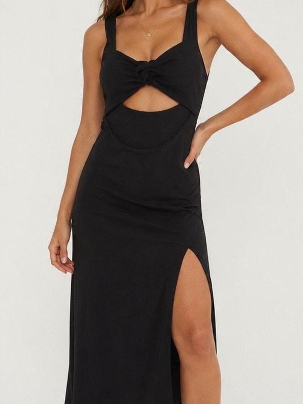aerie Black Midi Dress with Front Knot & Cutout